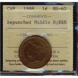 1888 1¢ Repunched Middle 8 ICCS MS62RB,