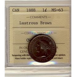 1888 1¢ ICCS MS63 Lustrous BN.