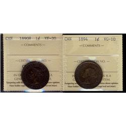 1890H 1¢ ICCS VF30 & 1894 1¢ ICCS VG10.  Lot of two coins.