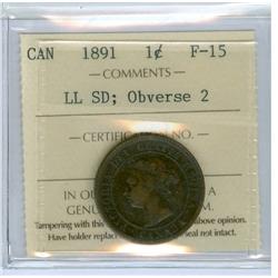 1891 1¢ LL SD Obv 2 ICCS F15.