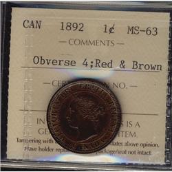 1892 1¢ Obv 2, ICCS MS62RB,