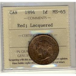 1894 1¢ ICCS MS65RD, Lacquered.