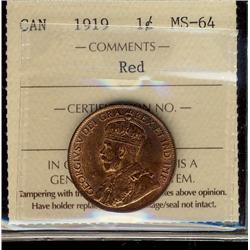 1919 1¢ ICCS MS64RD.