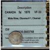 Image 1 : 1870 5¢ Wide Rims Obv 1 CCCS VF30. Cleaned