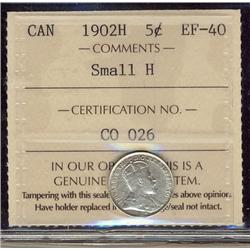 1902H 5¢ Sml H ICCS EF40.