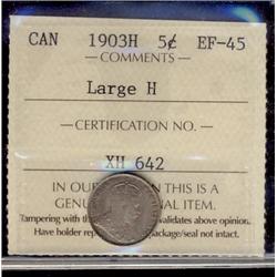1903H 5¢ Lg H ICCS EF45.
