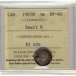 1903H 5¢ Small H ICCS EF40
