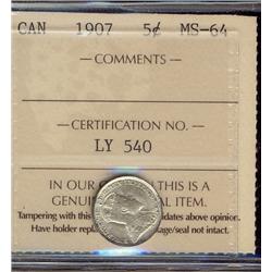 1907 5¢ ICCS MS64.