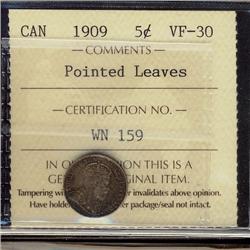1909 5¢ Ptd Lvs ICCS VF30.