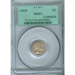 1909 5¢ RL PCGS MS62.  Lightly toned in old green PCGS holder.