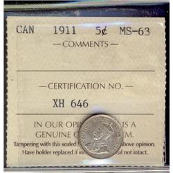 1911 5¢ ICCS MS63.