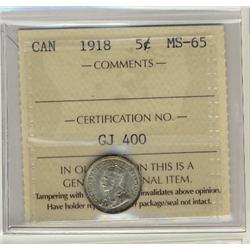 1918 5¢ ICCS MS65.