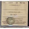 1919 5¢ ICCS MS64.