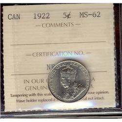 1922 5¢ ICCS MS62.
