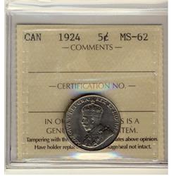 1924 5¢ ICCS MS62.