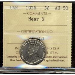 1926 5¢ Near ICCS AU50.