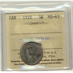 1928 5¢ ICCS MS63.