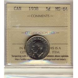 1938 5¢ ICCS MS64.