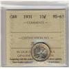 Image 1 : 1931 10¢ ICCS MS65.  Fully lustrous and a hint of golden tone.  Great eye appeal