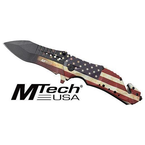 MC MTECH 3.75" DROP POINT FOLDER W/CUTTER US FLAG/SS