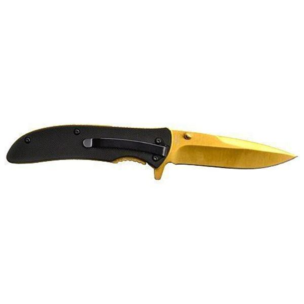 GUARD DOG KNIFE BLK G10 HANDLE GOLD BLADE FOLDER 3.5" BLADE!