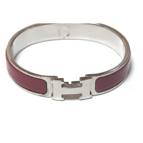 Hermes Red Metal Clic Clac Bangle Bracelet PHW