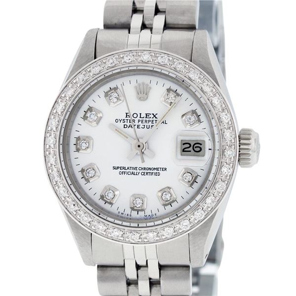 Rolex Ladies Stainless Steel White Diamond 26MM Oyster Perpetual Datejust Wristw
