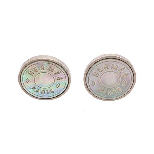 Hermes Silver Mother Of Pearl Earrings