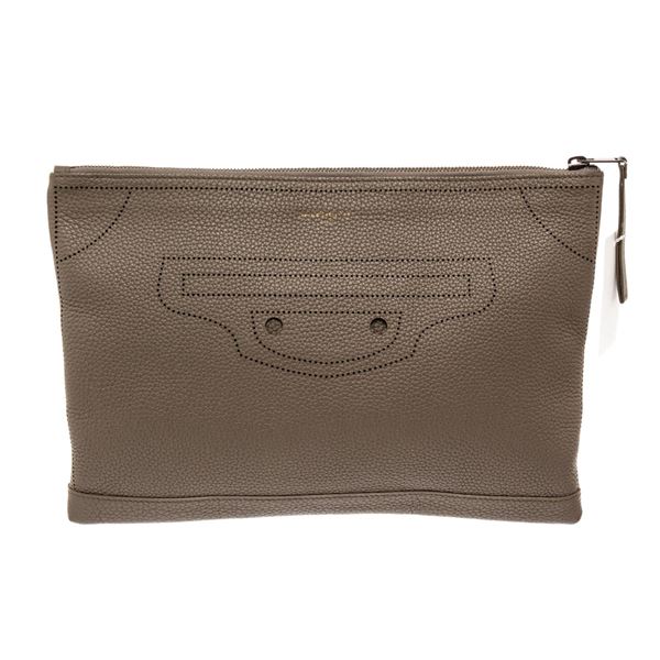 Balenciaga Beige Leather Blackout Zip Pouch