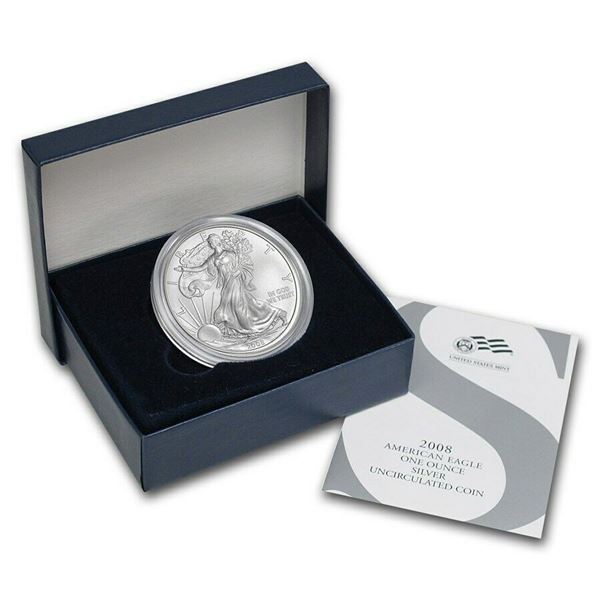 2008-W $1 American Silver Eagle Dollar Uncirculated Coin w/Case & COA