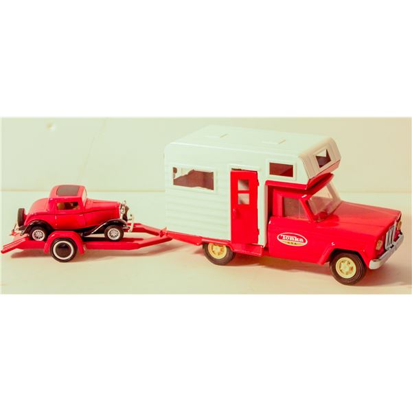 1968 TONKA JEEP CAMPER RED/WHITE WITH TRAILER &