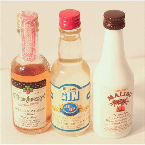 O'SHAUGHNESSY WHISKEY, GIMSOY GIN, MALIBU RUM