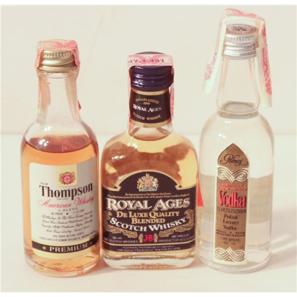 THOMPSON WHIS., ROYAL AGES SCOTCH, POLMOZ VODKA