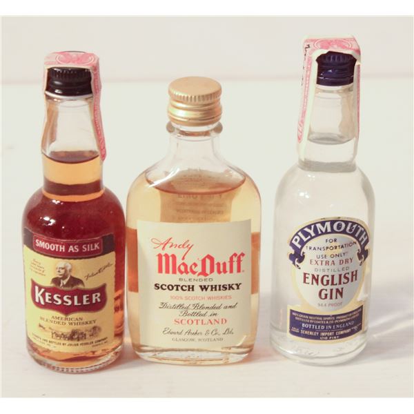 KESSLER WHISKEY, PLYMOUTH GIN, MACDUFF SCOTCH