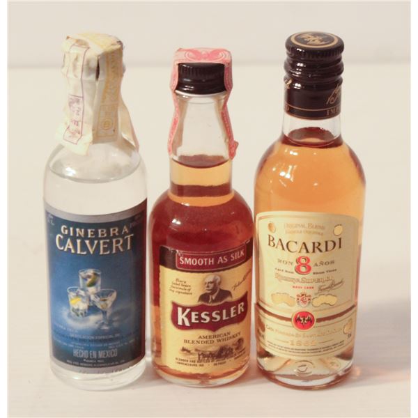BACARDI RUM, CALVERT GIN, KESSLER WHISKEY