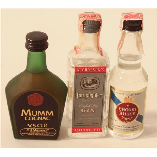 LAMPLIGHTER GIN, MUMM COGNAC, CROWN RUSSE VODK
