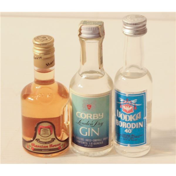 BORODIN VODKA, MANSION HOUSE SCOTCH, CORBY GIN