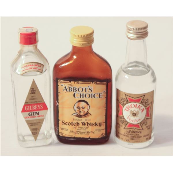 GILBEYS GIN, ABBOTS CHOICE SCOTCH, TROIKA VODKA