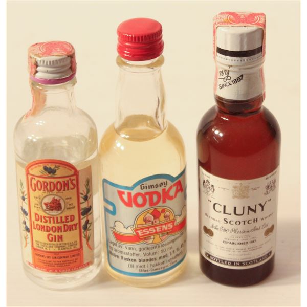 GORDON GIN, GIMSOY VODKA, CLUNY SCOTCH