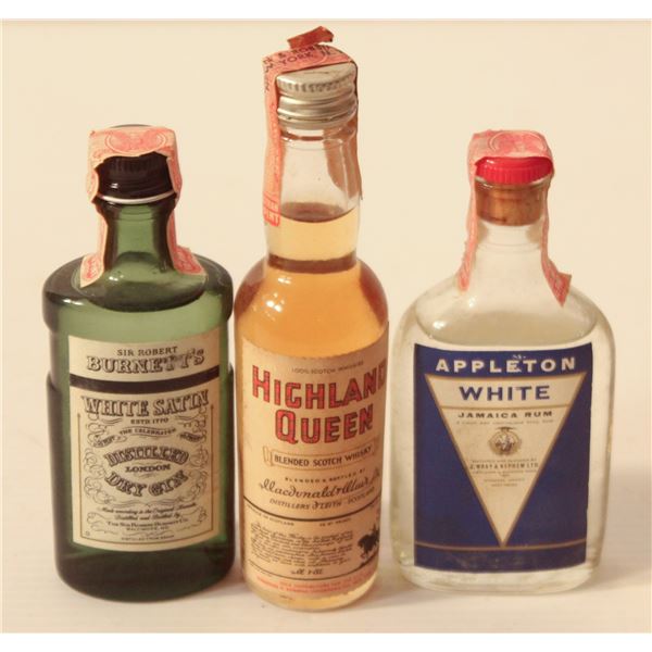 BURNETTS GIN, HIGHLAND QUEEN SCOTCH, APPLETON RUM