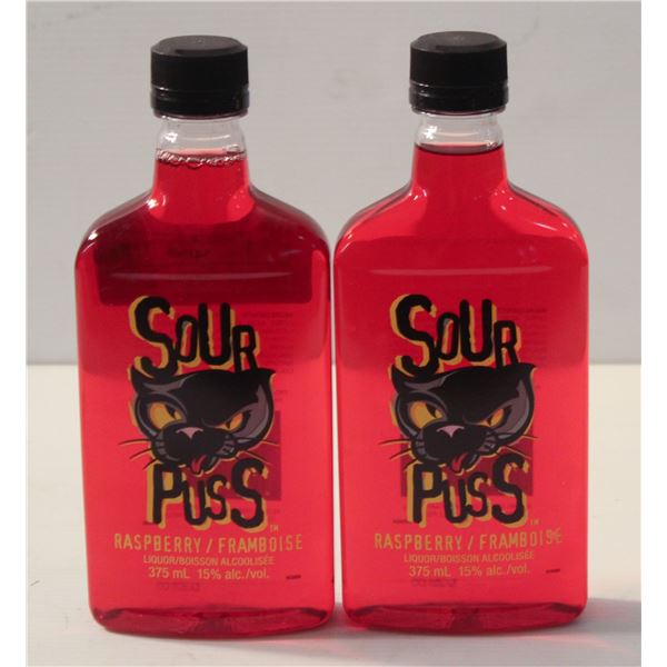 2 BOTTLES OF 375ML  RASPBERRY SOUR PUSS LIQUOR 15%
