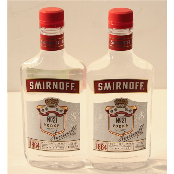 2 BOTTLES OF 375ML SMIRNOFF VODKA 40% ALC/ VOL