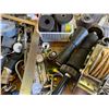 Image 3 : SHELF LOT OF ASSORTED HARDWARE, ALUMINUM LEVEL, TIRE REPAIR KIT, COMPRESSION TESTER,