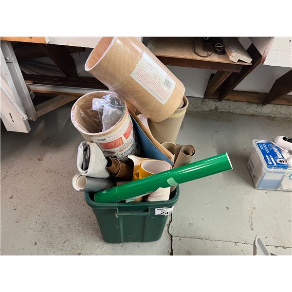 LARGE BIN OF ASSORTED REAL WOOD VENEERS, ROLL OF FELT, ROLL OF SIGN MAKING PLASTICS ETC