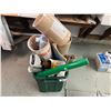 Image 1 : LARGE BIN OF ASSORTED REAL WOOD VENEERS, ROLL OF FELT, ROLL OF SIGN MAKING PLASTICS ETC
