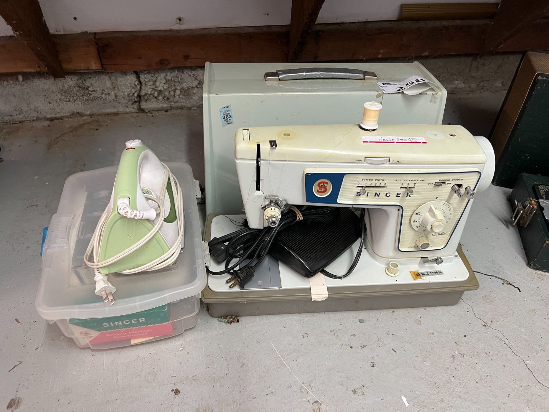Small Singer Machine PORTABLE SINGER SEWING MACHINE WITH SMALL BIN OF ACCESSORIES & SUNBEAM ...
