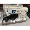 Image 2 : PORTABLE SINGER SEWING MACHINE WITH SMALL BIN OF ACCESSORIES & SUNBEAM IRON