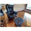 Image 1 : GENTLY USED LEATHER CHAIR, SWIVEL CHAIR & GLIDER/ ADJUSTABLE OTTOMAN