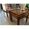 Image 1 : 4 PC GROUP. WOOD AND WICKER GLASS TOPPED COFFEE AND END TABLES, END TABLES HAVE DRAWERS