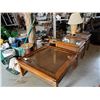 Image 2 : 4 PC GROUP. WOOD AND WICKER GLASS TOPPED COFFEE AND END TABLES, END TABLES HAVE DRAWERS